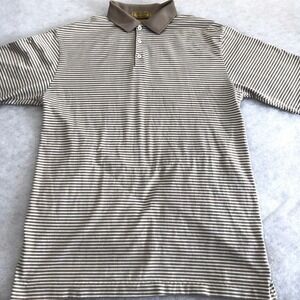 Cross Creek Pro Collection Mens L Polo Shirt Tan White Striped Pima Lisle USA